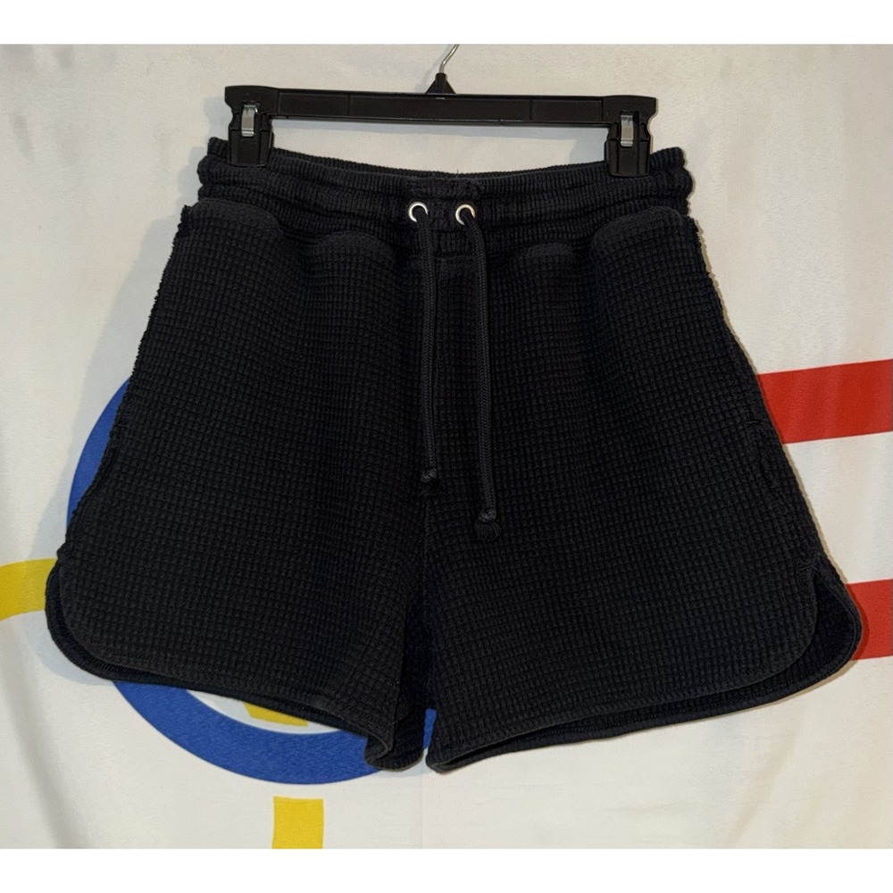 Aerie Waffle Knit Sweat Shorts Womens Small Black Lounge Comfort